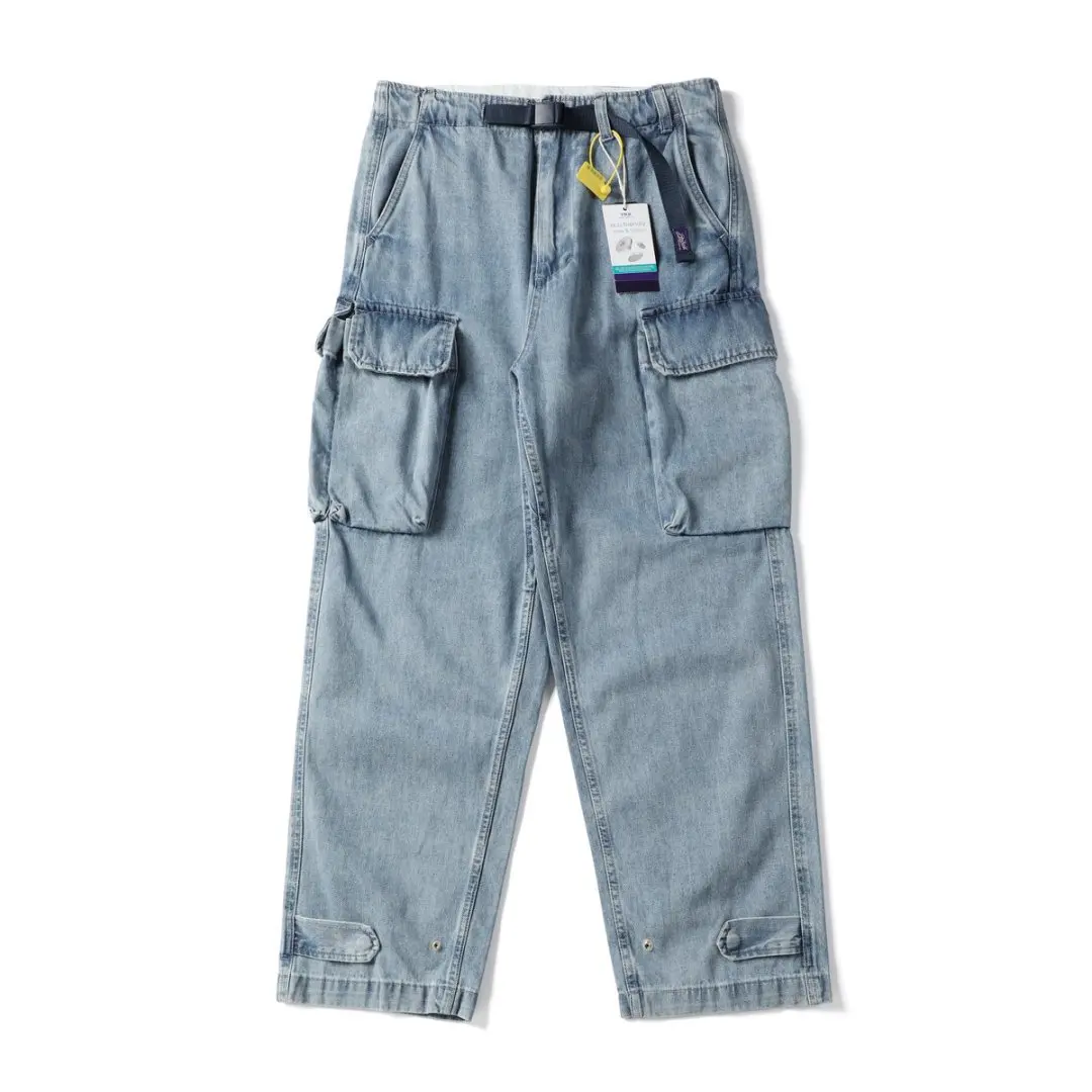 

Waed Denim Jeans Loose Fit Multi-ket Trendy Retro Sle Cotton Casual Long Trousers for Young Men mid Waist Zipper Opening