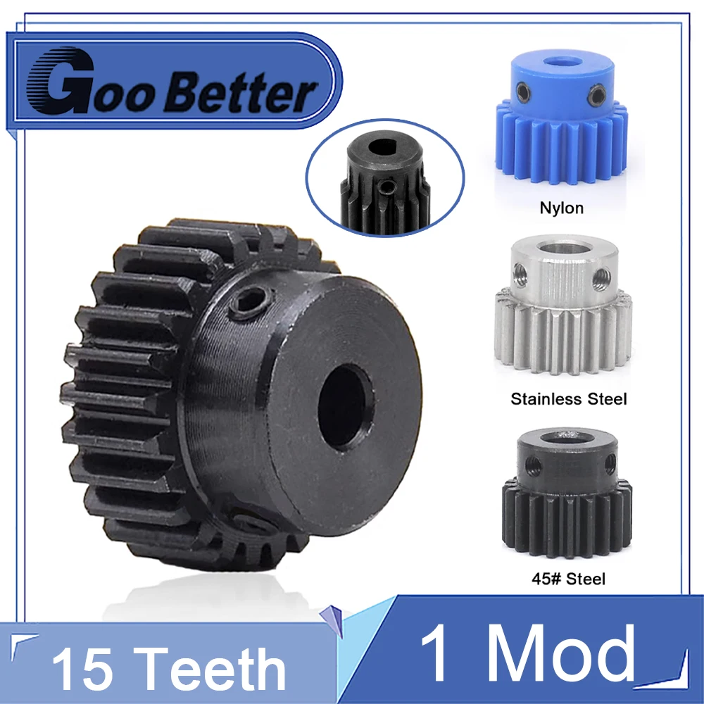 

1pc 1 Mod Pinion Gears 1M 15T Bore 4/5/6/6.35/8mm 45# Steel/Stainless steel/nylon Spur Gear Transmission Accessories Motor Parts