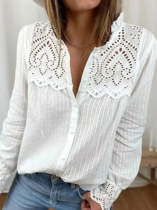 Summer White Shirts For Top Black Loose Blouse Korean Style Casual Button Tops Woman 2023 Fashion Lace Shirt Long Sleeve