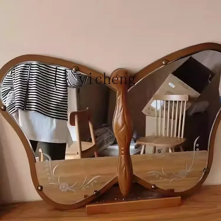 LYY  butterfly decorative mirror retro dresser makeup mirror bedroom wall-mounted home desktop special-shaped mirror decor