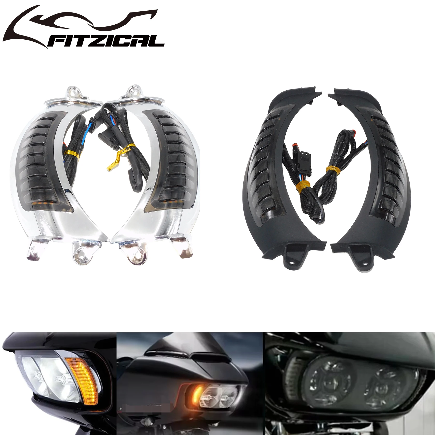 

Motorcycle Black/Chrome LED Running Turn Signal Light Indicator Lamp For Harley Touring Road Glide Special FLTRXS Ultra 2015-Up