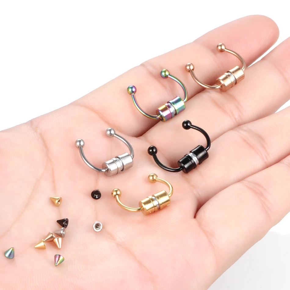 1PC Magnetic Horseshoe Nose Rings 316L Stainless Steel Faux Septum Rings Fake Piercing Clip on Hoop Rings Gift for Women Girl view 6