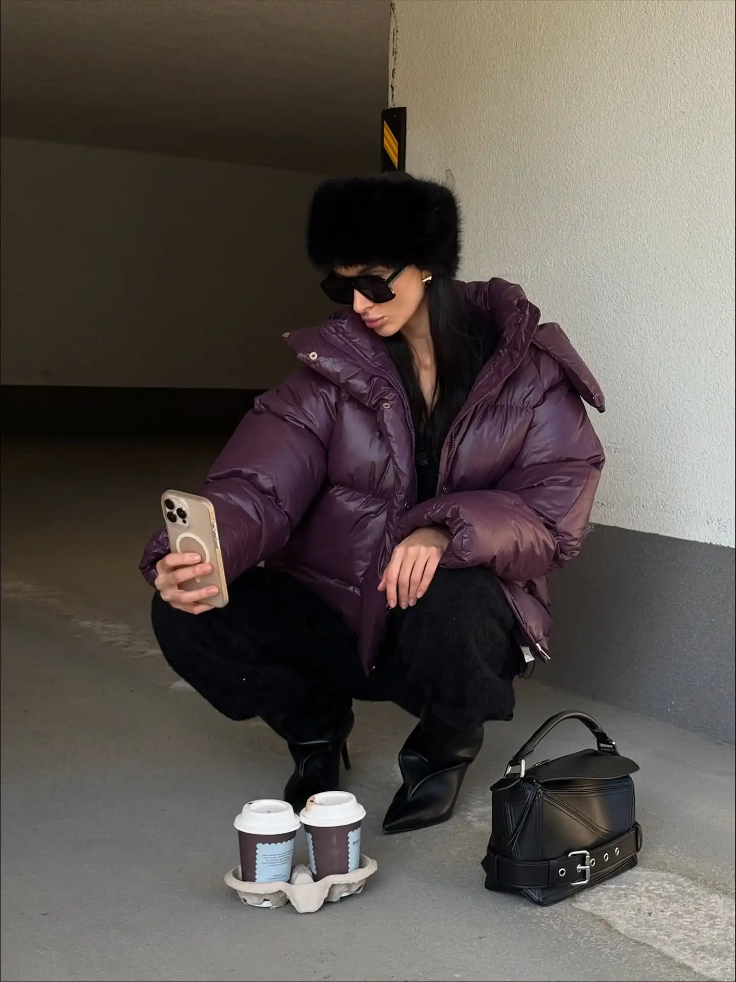 Women Solid Quilted Hooded Cotton Jacket Casual Stand Collar Zipper Full Sleeve Loose Warm Coats Lady Winter Commute Street Coat