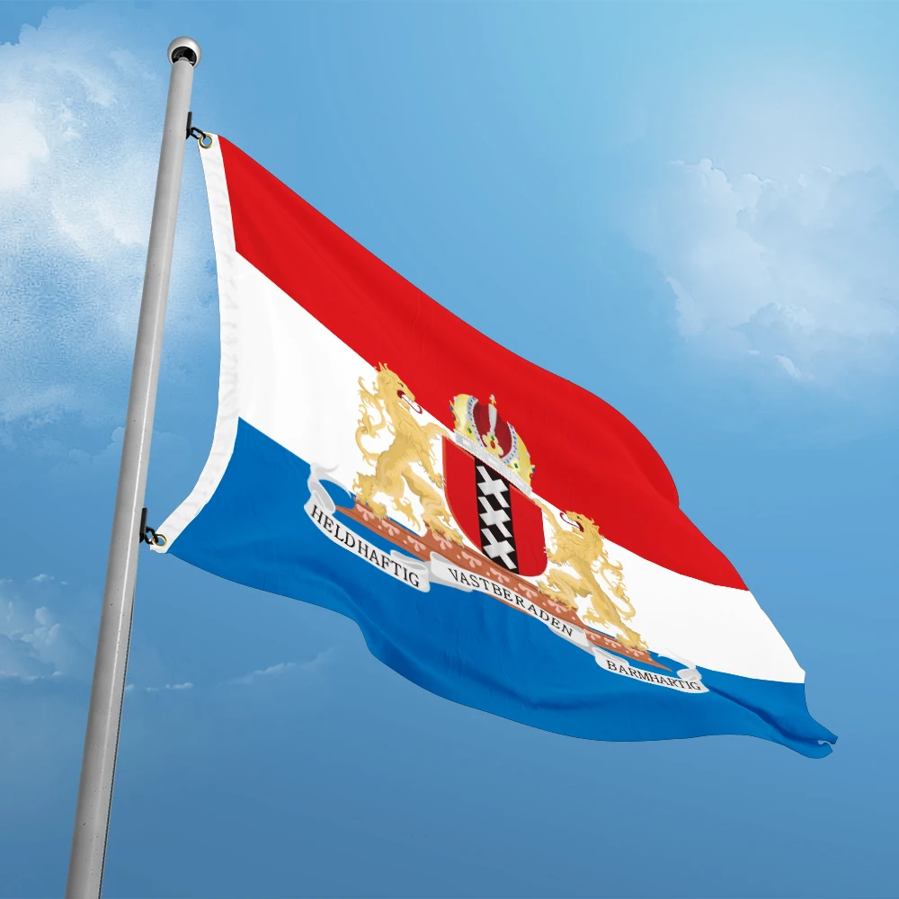 Holland the Netherlands Amsterdam City Coat of Arms Flag 3ft x 5ft Polyester Banner Flying 90* 150cm Custom Outdoor Fine Sewing