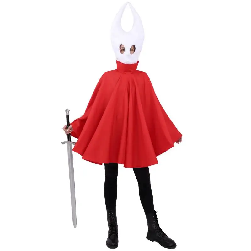 DAZCOS Adventure Game Knight Mask Hood Cape and Full Head White Gothic Hat Gothic Red Cloak Halloween Cosplay Costume for Adult