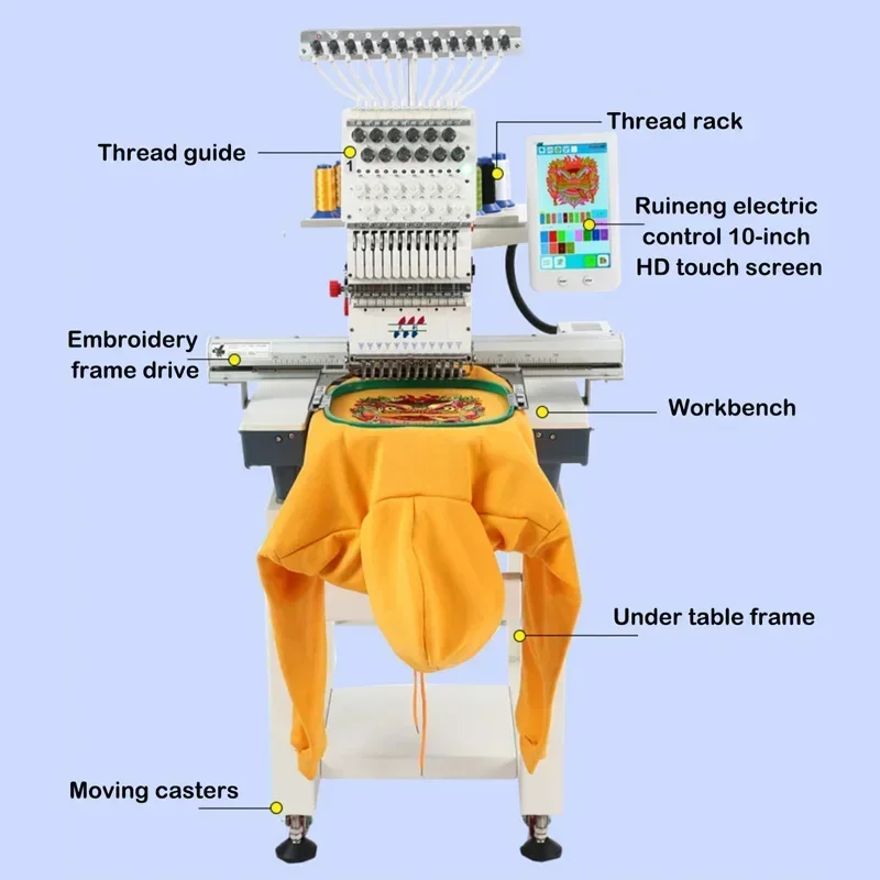 220V 9/12 needles Automatic Electric Embroidery Machine Tianci Embroidery Machine MultiFunctional Single Head Embroidery Machine