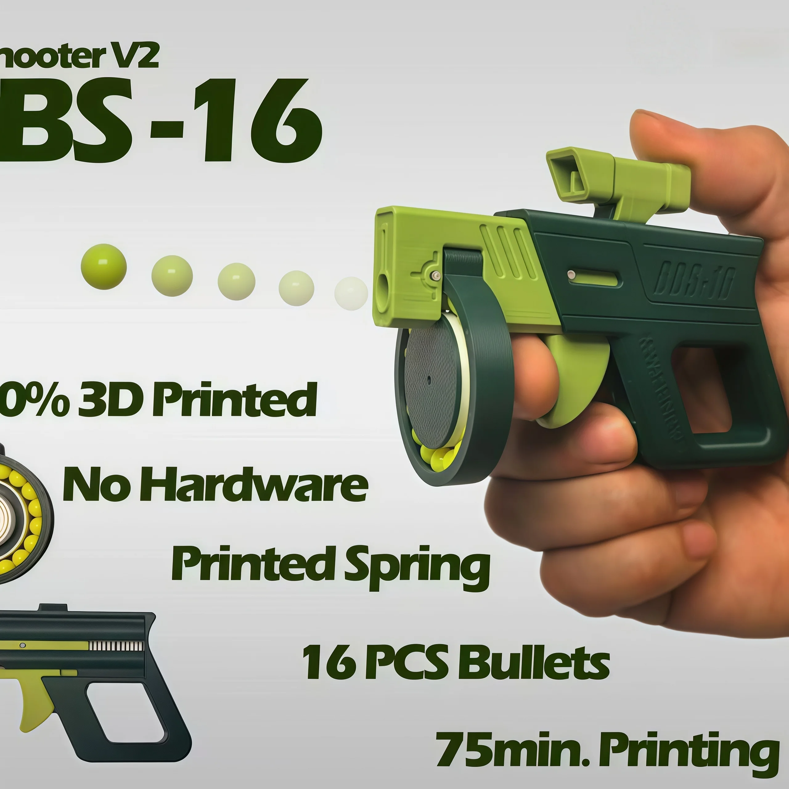 New 3D Printed DBD16 Model Toy Compact Portable Burst Fire Small Toy BB Launcher Easy to Carry Versatile Fun for Everyone