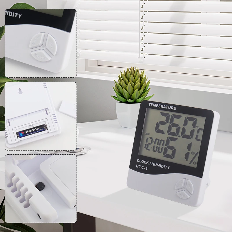 Digital Temperature Humidity Meter 3 Buttons Indoor Thermometer Hygrometer Alarm Clock Home Eyelash Salon Tool