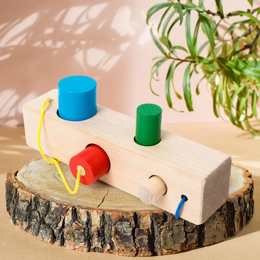 

Children Wooden Block Matching Educational Set Bright Color Lightweight Cylinder Pairing Sensory Matching Shape Learning