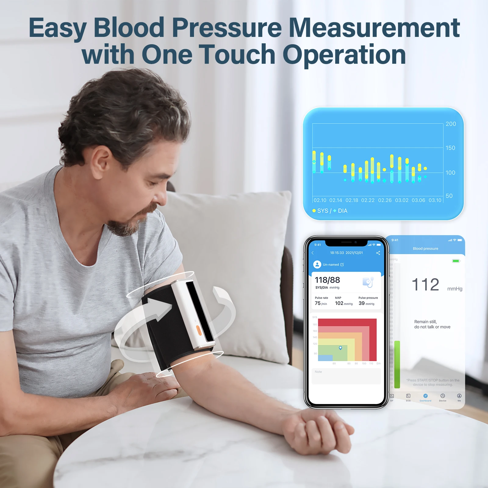 Checkme BP2 Upper Arm Blood Pressure Monitor with ECG Wireless Blood Pressure Machine with Bluetooth ECG and Heart Rate Monitor