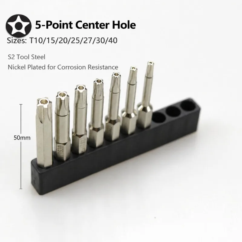 7 Pcs Five Star Screwdriver Bits Set 1/4 Inch Pentagonal Magnetic 50L Electric Wind Driver Nozzle Industrial Hardware Repair