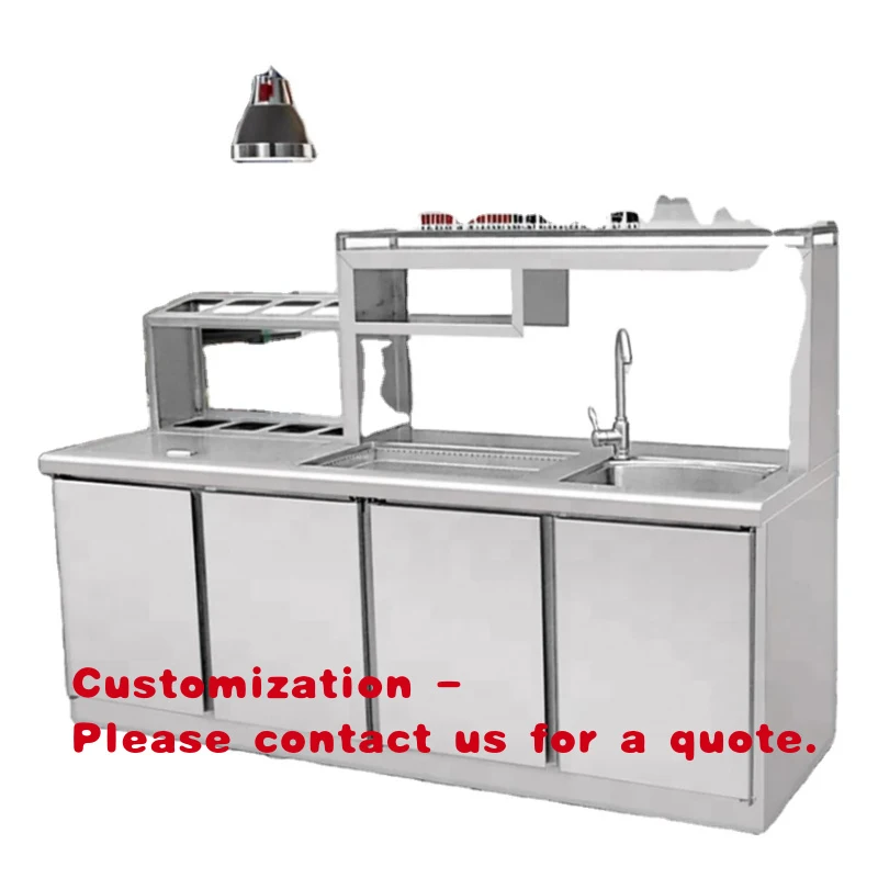 custom.Stainless Steel Commercial Working Station Restaurant Coffee Shop Bubble Tea Bar Milk Tea Counter Kitchen Cabinets Eq