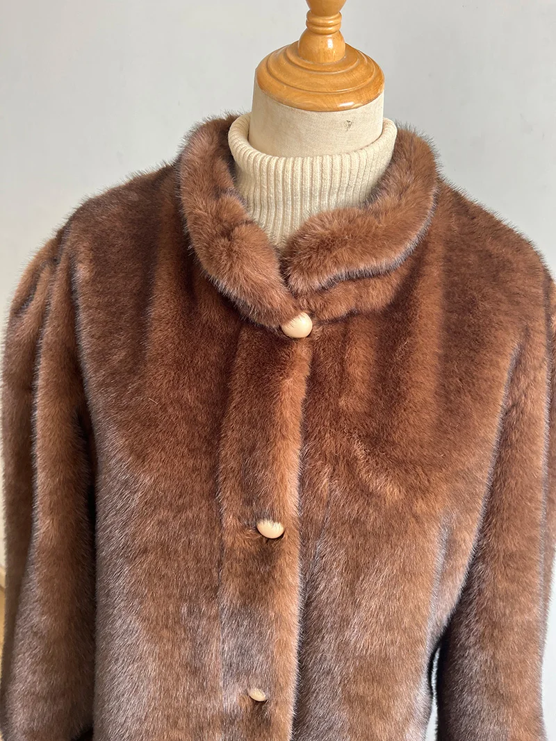 Faux Fur Coat with Stand-up Collar for Women Elegant Fluffy Jacket Eco Fur Coat Vintage Clothes Browm Winter Jacket 2023