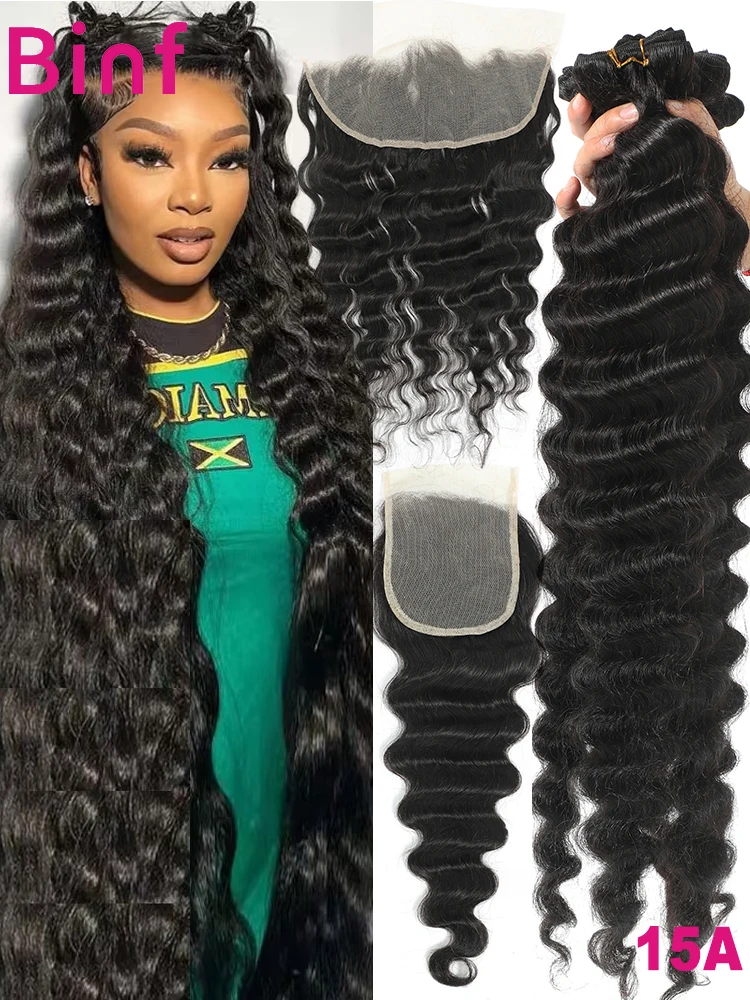 Wholesale Loose Deep Wave Human Hair Bundles With Closure 100% Remy 15A Hair Extensions Peruvian Loose Deep Wave Raw Hair