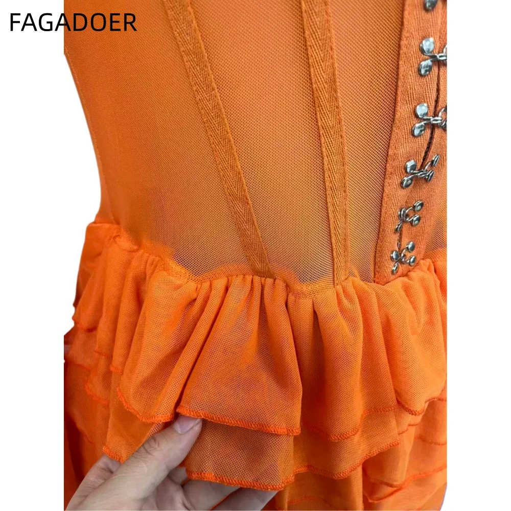 Сексуальные комбинезоны FAGADOER из сетки с рюшами и вставками для женщин, однотонные, прозрачные, с длинными рукавами, женская уличная одежда