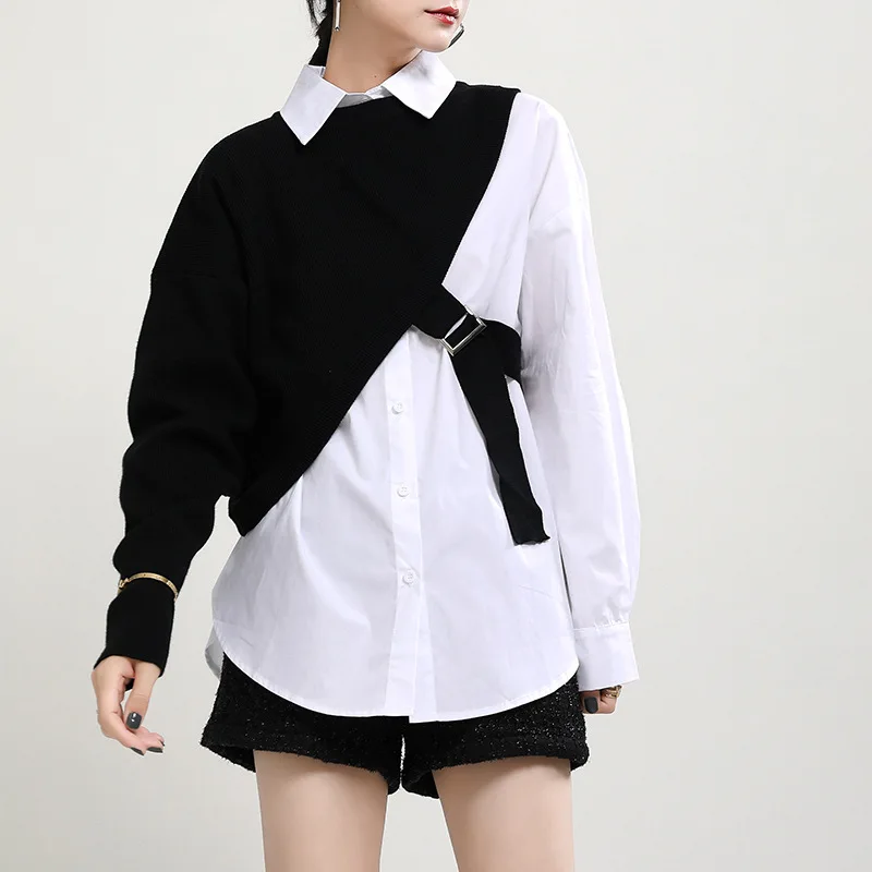 2023 Winter New Fashion Women's Knitted Shawl+White Shirt Two Piece Set with Fashion Brand for Reducing Age and Slimming Shirts