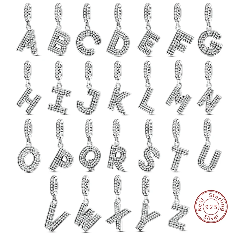 

1Set 925 Sterling Silver 26 Letters A-Z Alphabet Charms Beads Fit Original Bracelet Bangle Necklace Dangle Women Jewelry Making