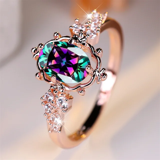 gemstone flower crystal ring