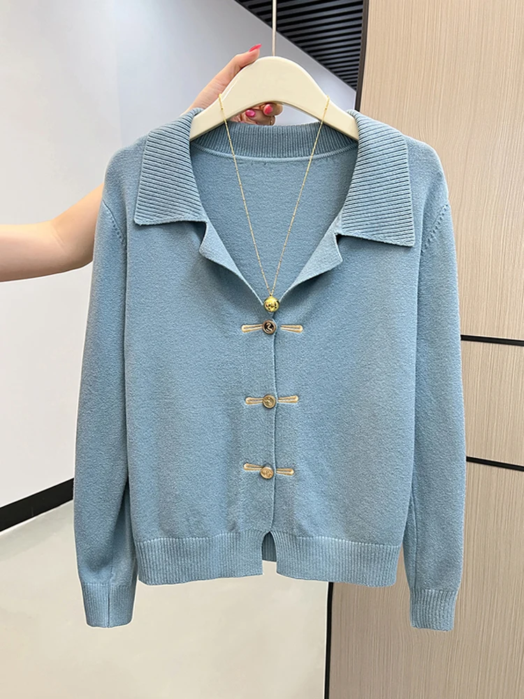 

Spring Autumn Vintage Lapel Long Sleeve Loose Knitted Cardigans Women's Fashion Single Breasted Casual Sweater Female Clothing
