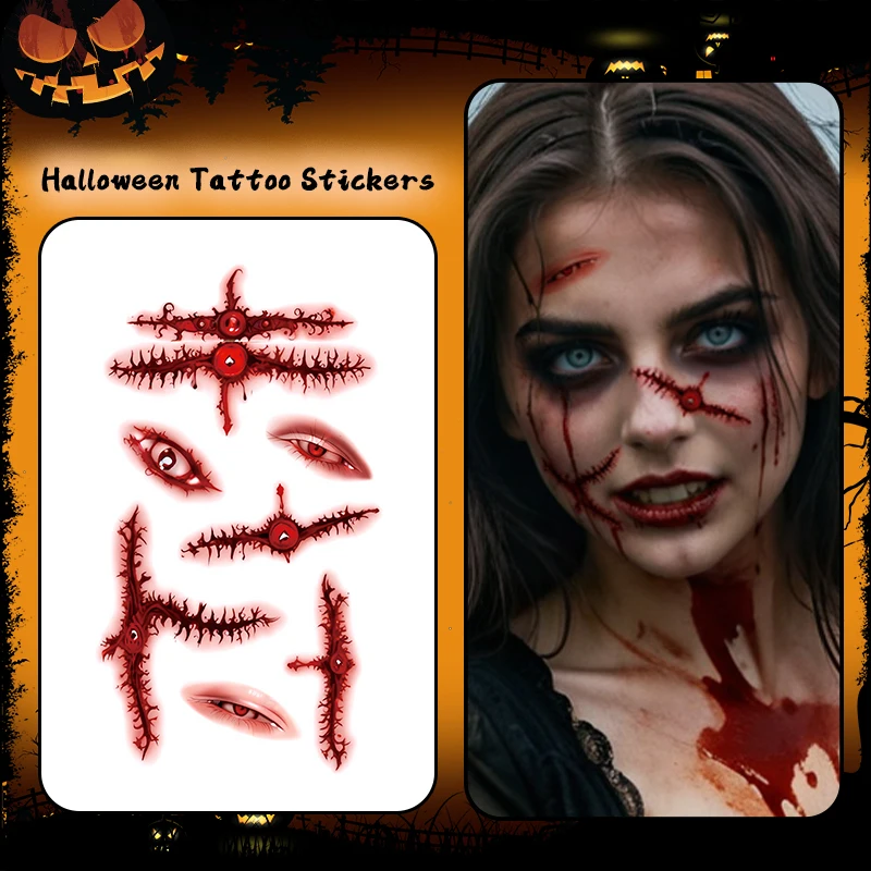 Scar and Eyes, 1Pc Halloween Horror Makeup, Temporary Tattoo Stickers, For Parties and Halloween Role-playing, Suitable For Face