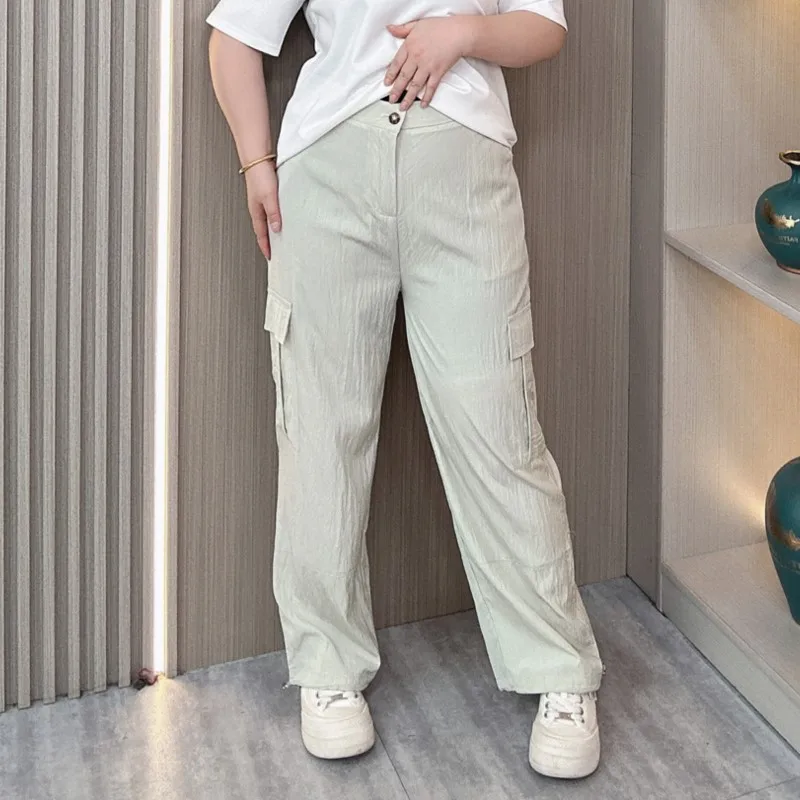 American Retro Cargo Pants Women Summer Plus Size Loose Thin Wide Leg Pants Casual Ankle Banded Long Pants