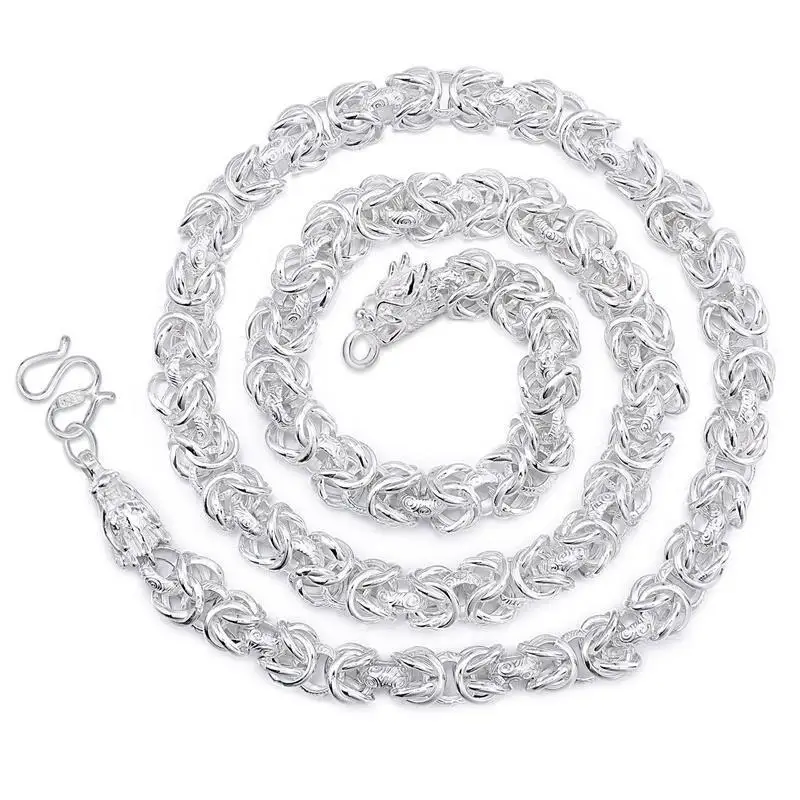 Noble 925 Sterling Silver necklace for men women classic 8MM round chain faucet dragon 60cm Charm high quality Fine jewelry