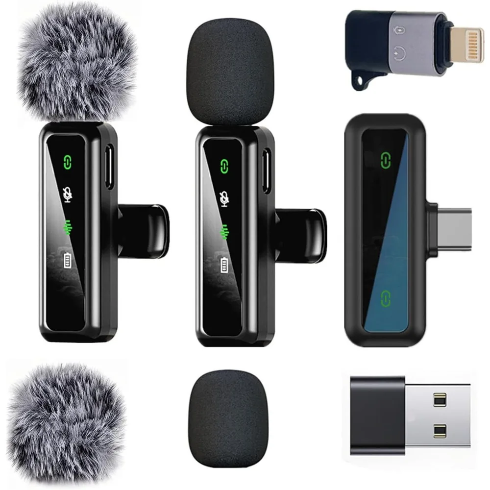 Microphone Lavalier Sans Fil pour iPhone - iPad, Téléphone Android, Ordinateur, Mini Microphone pour Diffusion en Direct, Enregistrement Vidéo (Noir)