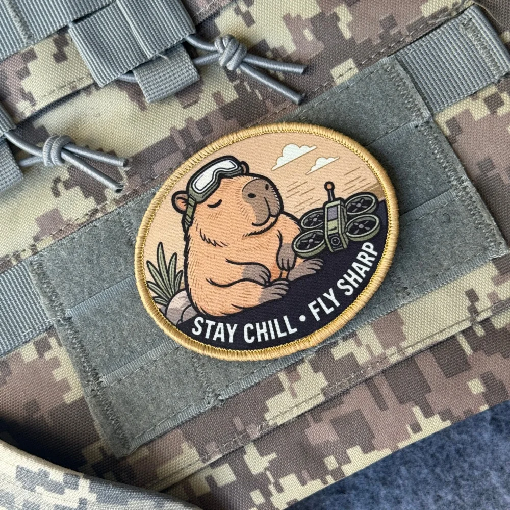 Printed Capybara FPV Drone Pilot Patch Funny Animal Meme Morale Badges Tactical Hook and Loop Fastener for Backpack Applique