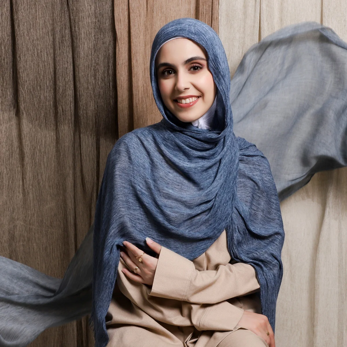 Fashion commuter hand-dyed cotton wrinkle beard edge monochrome long scarf soft fine pleated bag head scarf shawl