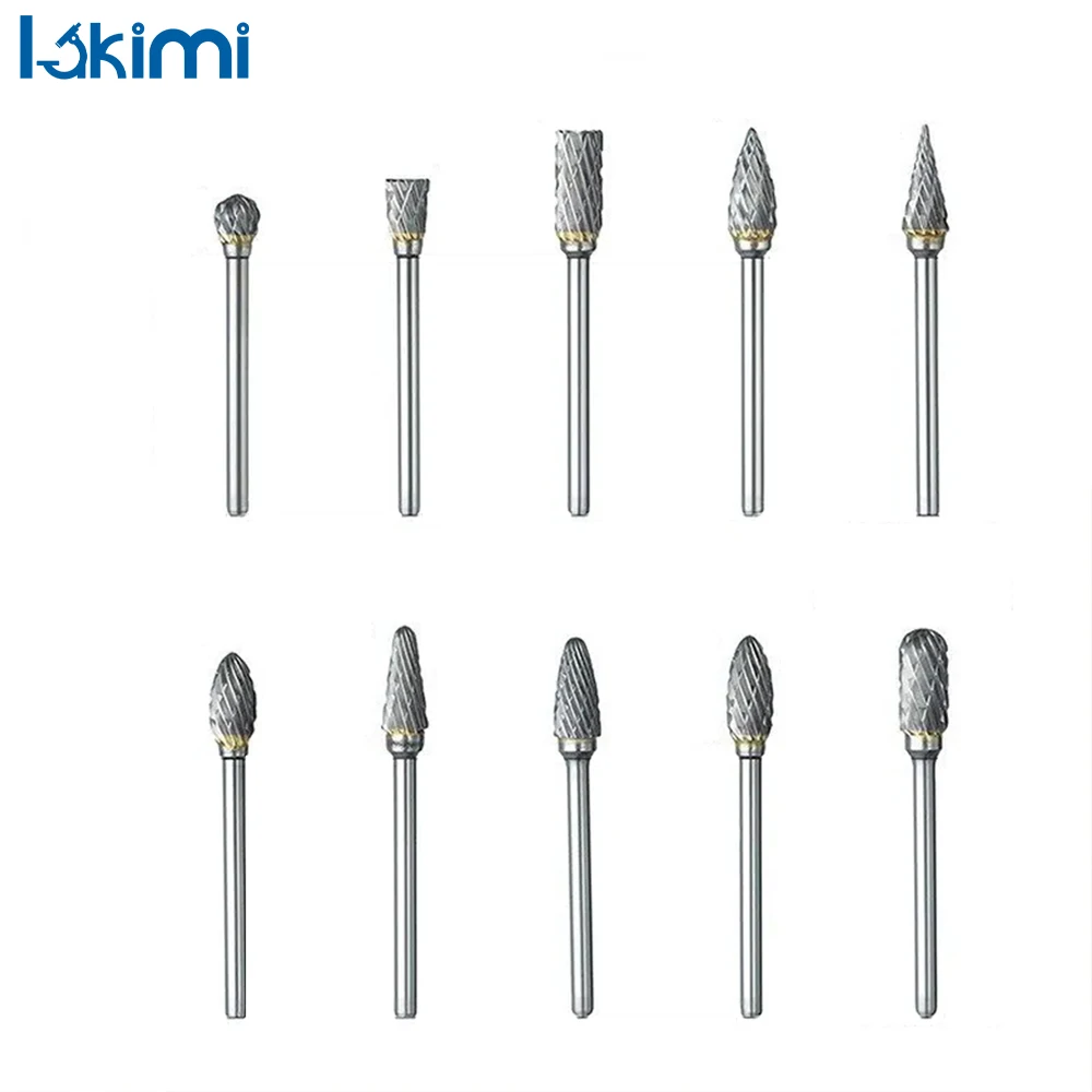 

10pcs Tungsten Steel Carbide Burr Set - Double Cut Rotary File Milling Cutter Heads for Woodworking Grinding LA-AA53