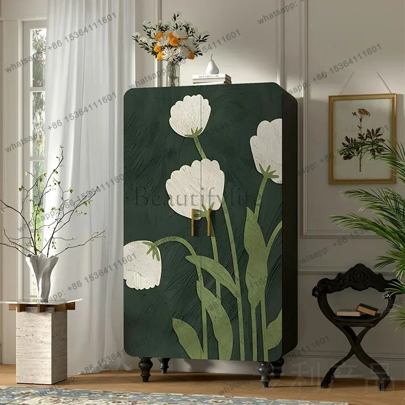 

French cream style flower solid wood wardrobe bedroom free installation wardrobe storage cabinet household