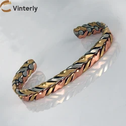 Vinterly Pure Copper Bracelets Magnetic Therapy Arthritis Braided Adjustable High Magnet Open Cuff 9mm Bangles Resizable Jewelry