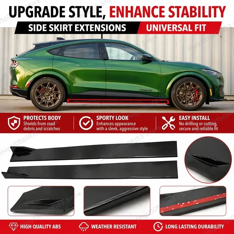 For Universal Car Side Skirt Set 8PCS 2.2M Winglet Splitters Lip Spoiler for Ford Edge Fiesta Focus Fusion Mustang Mach-E