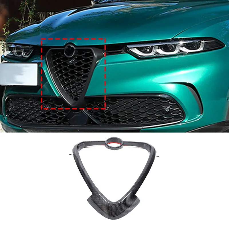 Real Carbon Fiber For Alfa Romeo Tonale 2022-2024 Car Exterior Front Grill Protective Frame Logo Circle Cover Trim