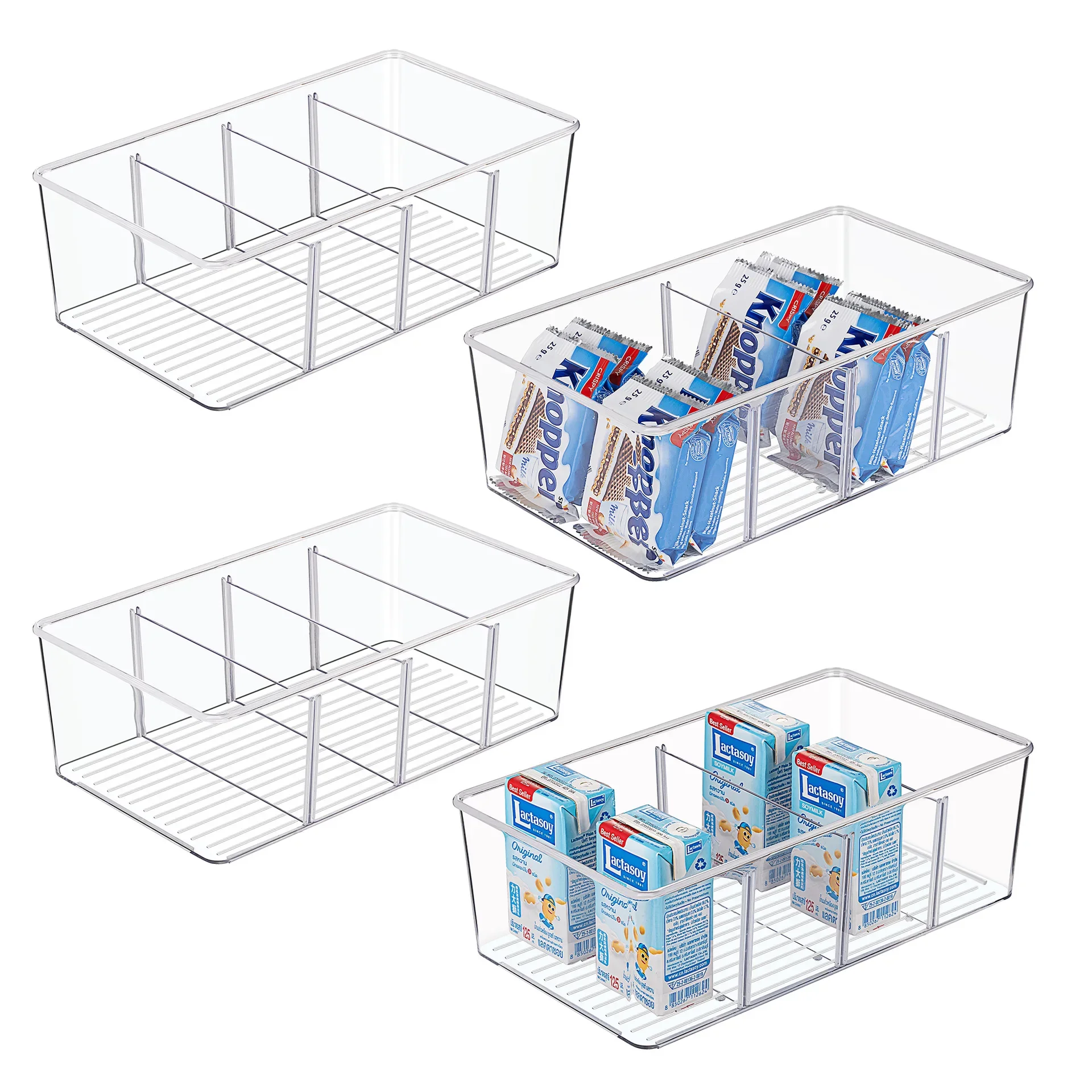 

Transparent Food Storage Containers, Pantry Refrigerator Organizer, Fresh Kitchen Storage, Drawer Box, Spice Case, 4 Grids