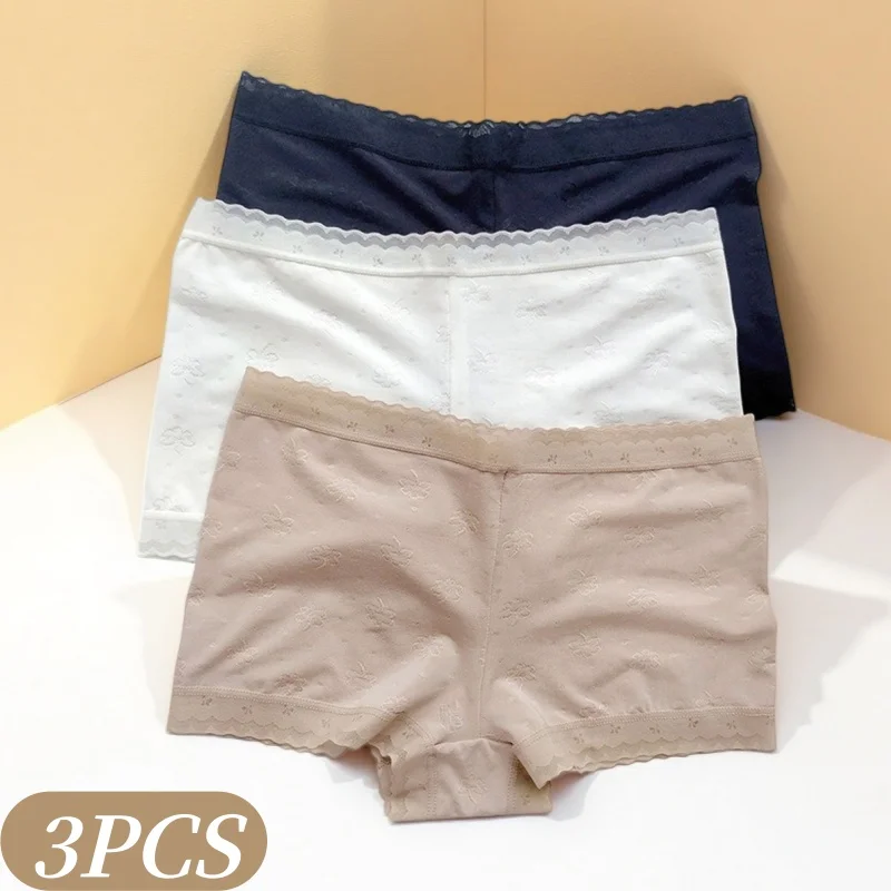 3-teiliges Set Damen Eisseide Unterwäsche Boyshort Nahtlose Slips Damen Unterhosen Niedrige Taille Einfarbig Dehnbare Sicherheitshosen M-XL