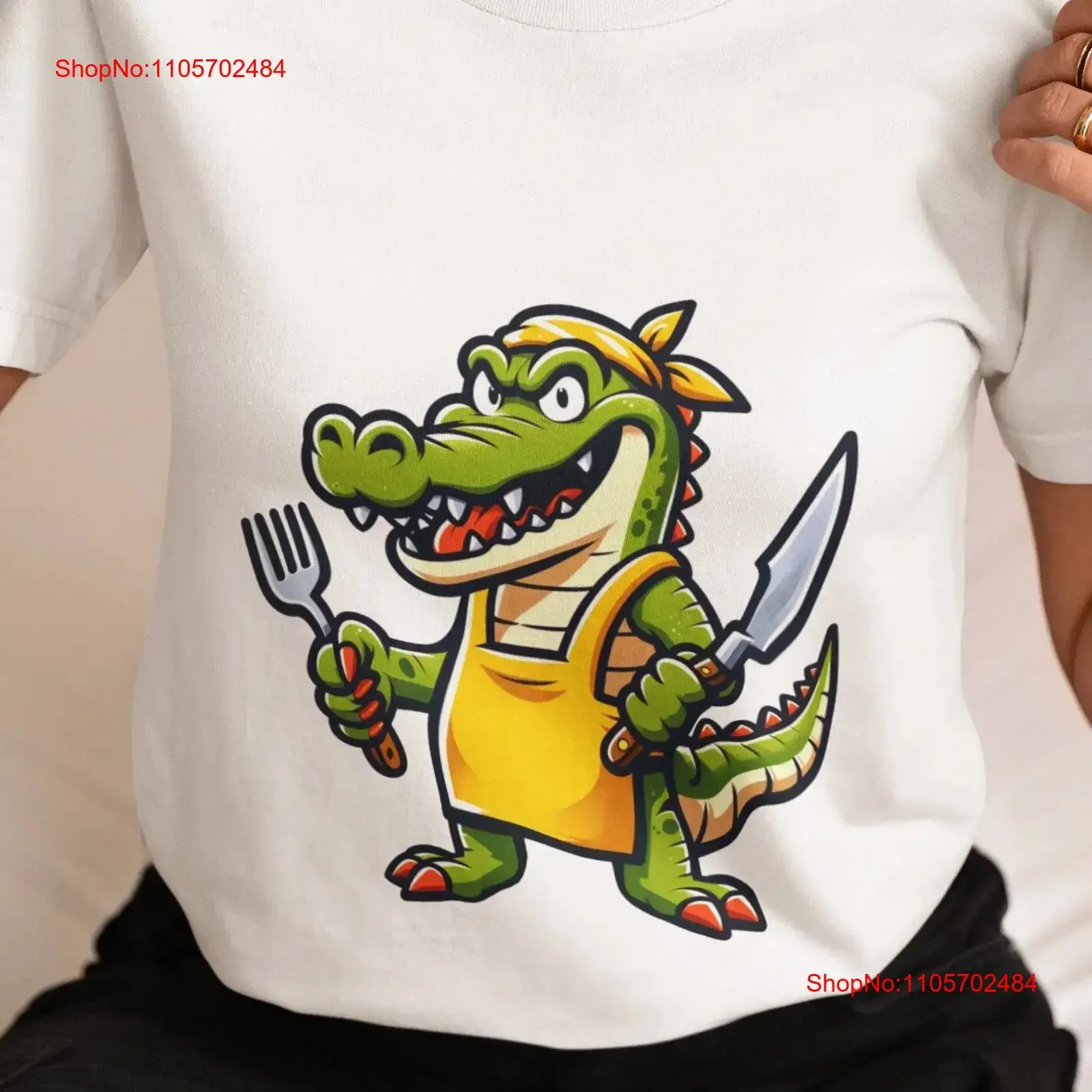 Cartoon T Shirt with Chef Crocodile Fun Culinary Alligator Cooking Reptile PrinT Foodie Top Idea vintage Washed