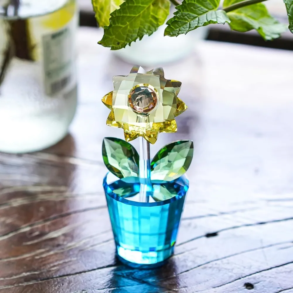 H & D HYALINE & DORA كريستال عباد الشمس تمثال تحصيل الزجاج زهرة زخرفة تمثال لعيد الحب هدايا الزفاف للمرأة