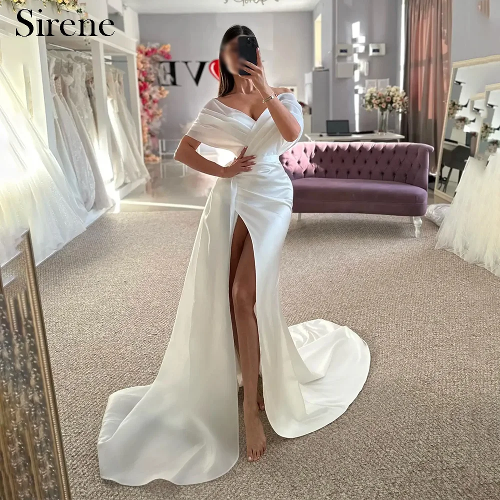 

Customized Simple Long Mermaid Wedding Dress 2025 Off Shoulder Floor-Length Sweep Train Bride Gown Vestidos De Novias