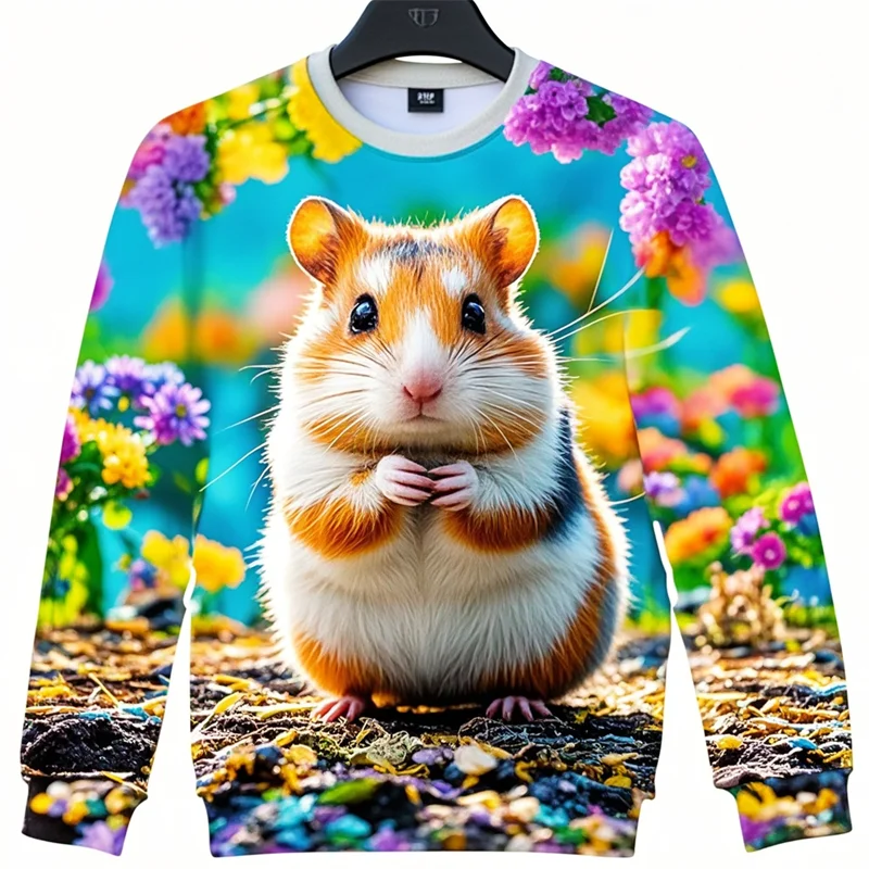 Funny Animal Hamsters 3D Printing Sweatshirts Circetidae Graphic Round Neck Hoodies Kid Cute Streetwear Sweatshirt Mens Clothing