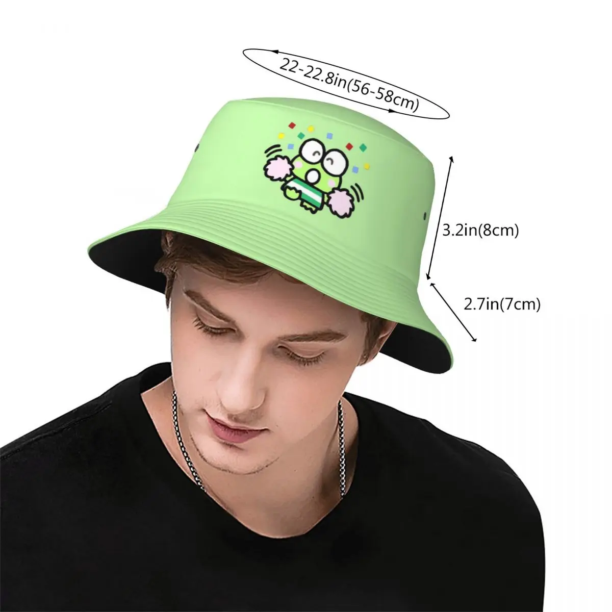 Unisex Harajuku Bucket Hat Keroppi Sanrio Frog Green Merchandise Bob Hat For Beach Headwear UV Protection