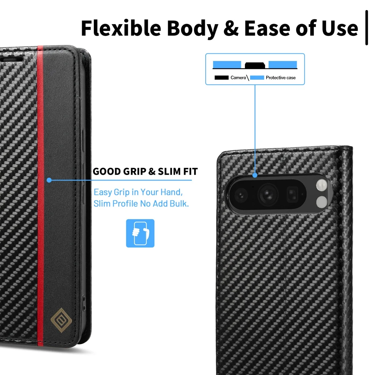 Carbon Fiber Leather Case for Google Pixel 11 10 9 Pro XL 10A 9A 8A 7A 11 10 9 8 Pro Business Flip Cover Card Slot Phone Wallet