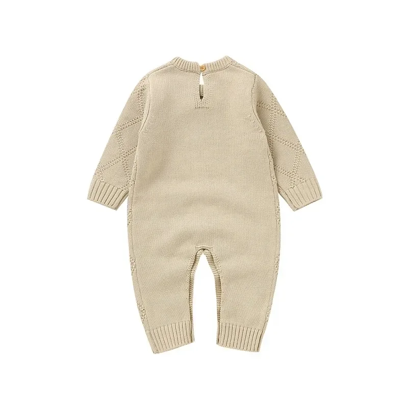 New Spring Autumn Solid Color Knitted Acrylic Long Sleeve 1-18 Months Newborn Baby Boys and Girls Rompers Jumpsuit Bodysuit