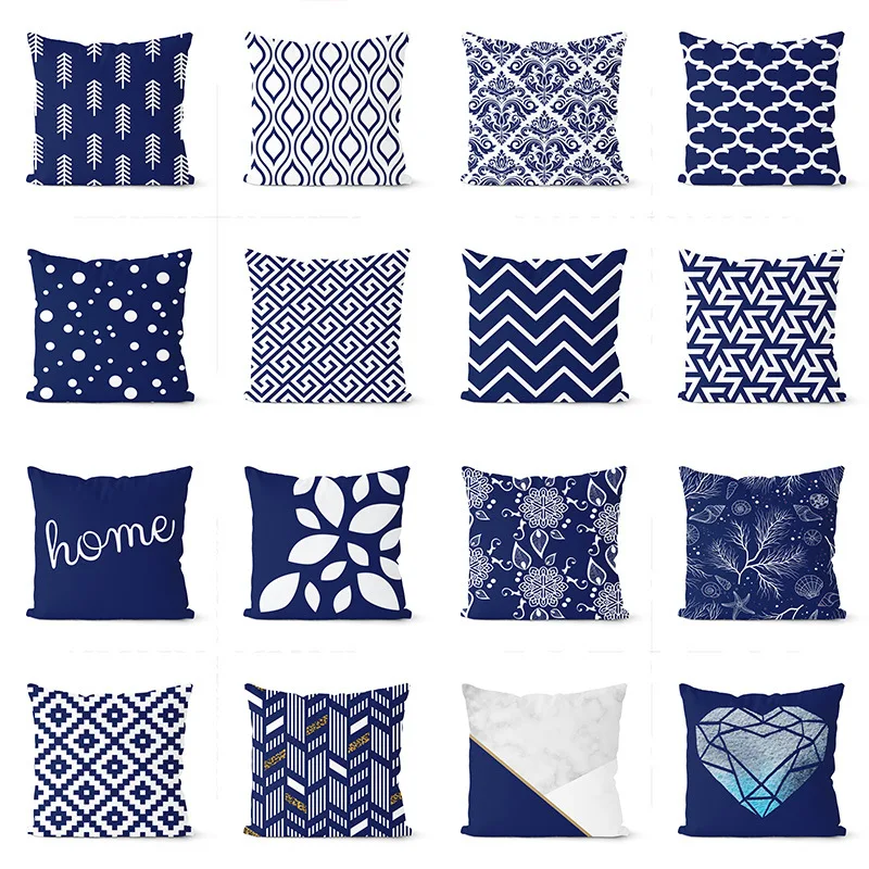 Navy Blue Cushion Geometric Pillowcase Decorative Pillow Home Decor Throw  