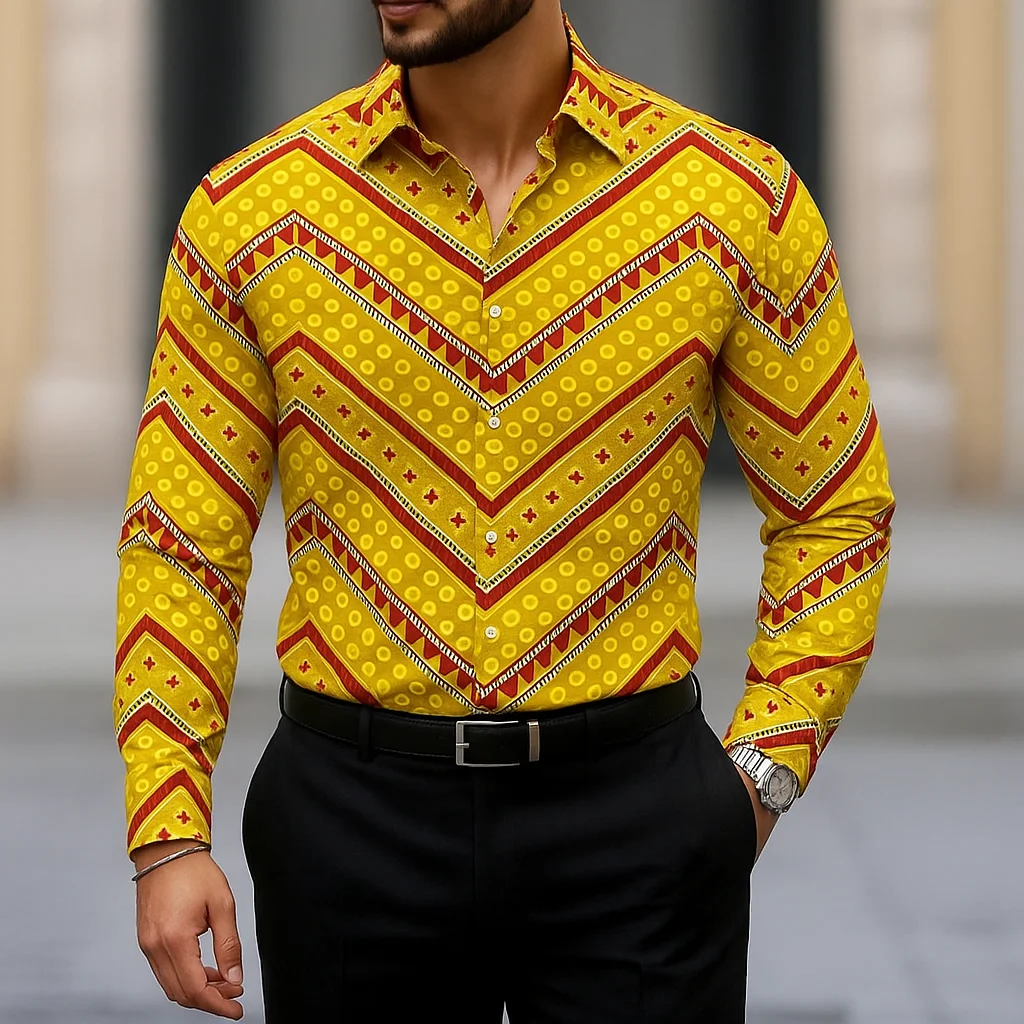Camisa de estilo bohemio a la moda para hombre, camisas informales de manga larga para uso diario, ropa de tendencia para hombre, Tops sencillos y versátiles con solapa y botones