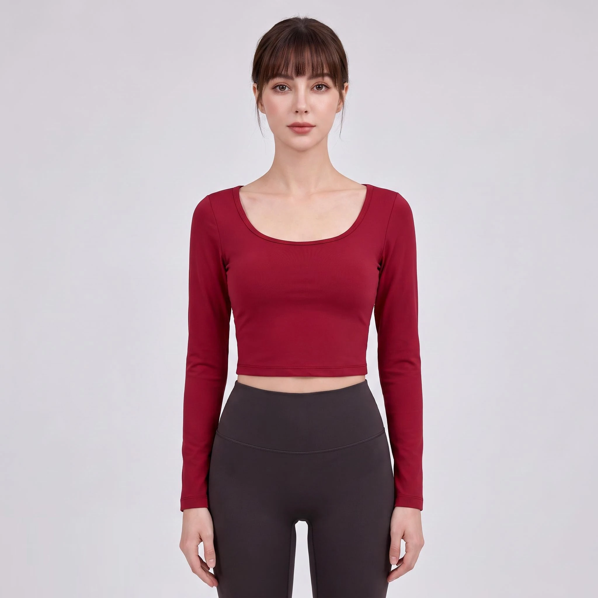Sexy Yoga-Shirt für Damen, rückenfrei, langärmelig, mit gepolsterten Cups, Sport-Top, Fitness-T-Shirt, Pilates-Oberteil, Yoga-Bekleidung – Detail 15