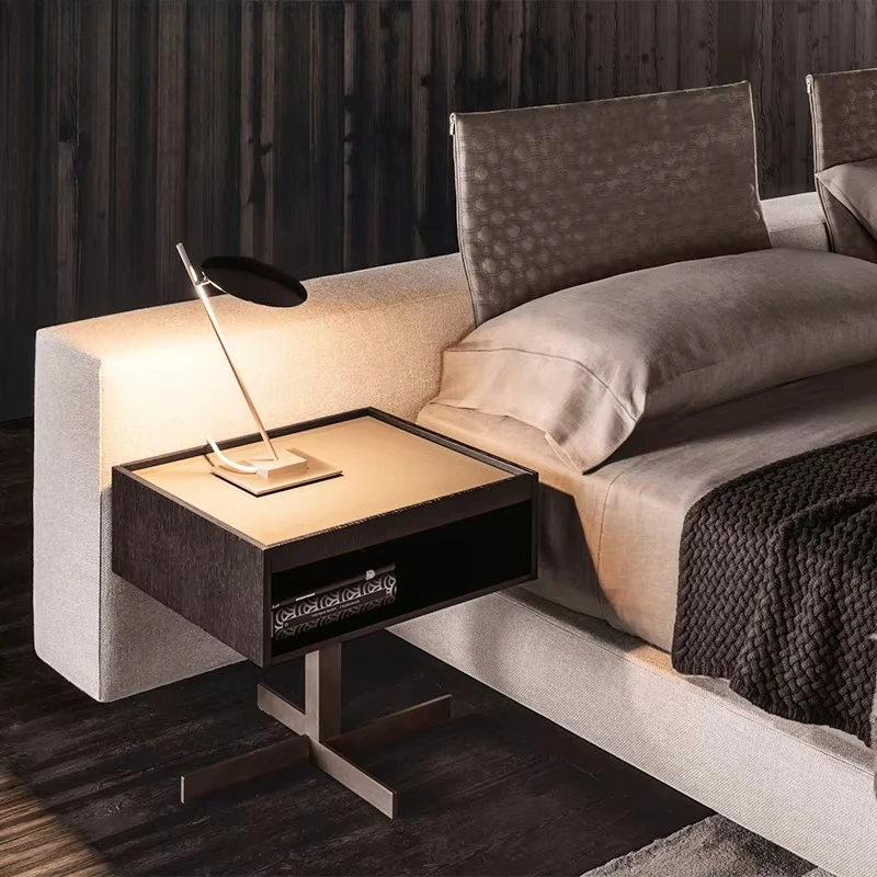 เฟอร์นิเจอร์ห้องนอนสไตล์มินิมอลทันสมัย หรูหรา โครงไม้เนื้อแข็ง โต๊ะข้างเตียงสแตนเลสสำหรับบ้านและอพาร์ตเมนต์