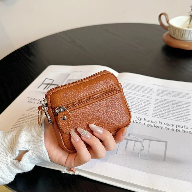 Genuine Leather Mini Wallet Women RFID Blocking Card Holder with Keyring Zipper Coin Purse Small Cute Clutch Travel Organizer