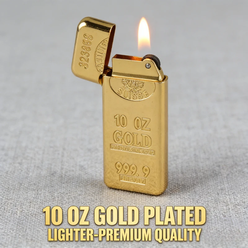 

Portable Gold Brick Metal Lighter - Mini Jet Gas Grinding Wheel Butane Inflatable Cigarette Accessory for Outdoor & Daily Carry