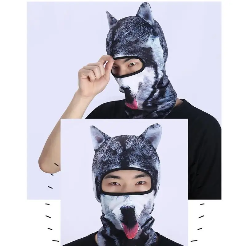 

652F Halloween for Cat Dog Balaclava Cover Realistic Animal Face Mask for Skiing Ridi